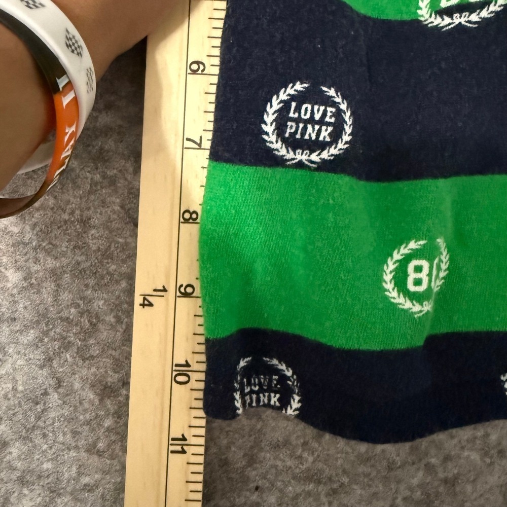 Vintage Y2K Victoria's Secret PINK Mini Skirt XS Green Navy Striped 86' Logo - Picture 6 of 8